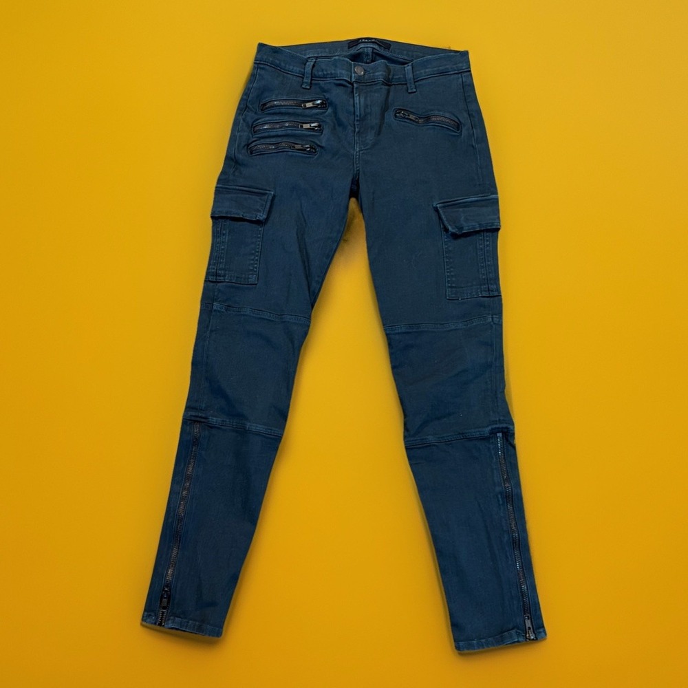 J Brand Brix Skinny Cargo Jeans Multi Zipper Vintage Evergreen Wash Size 28 29